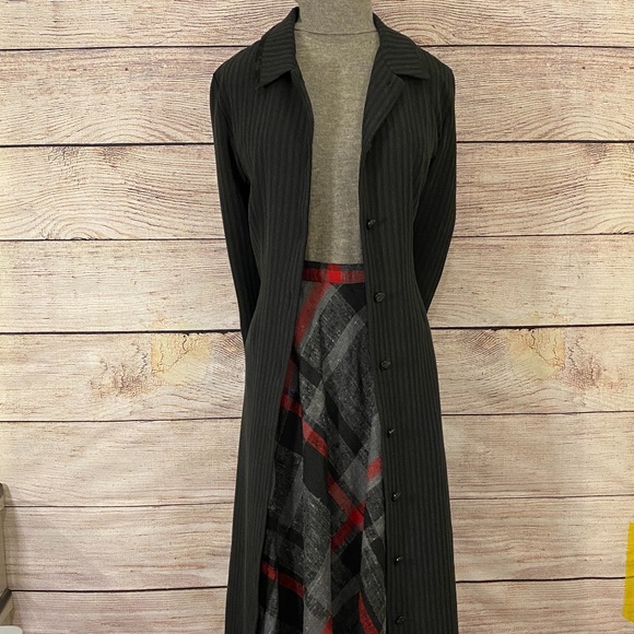 April Cornell Jackets & Blazers - April Cornell- Gray & Black Stripe Floral Etched Buttons CottageCore Long Coat S